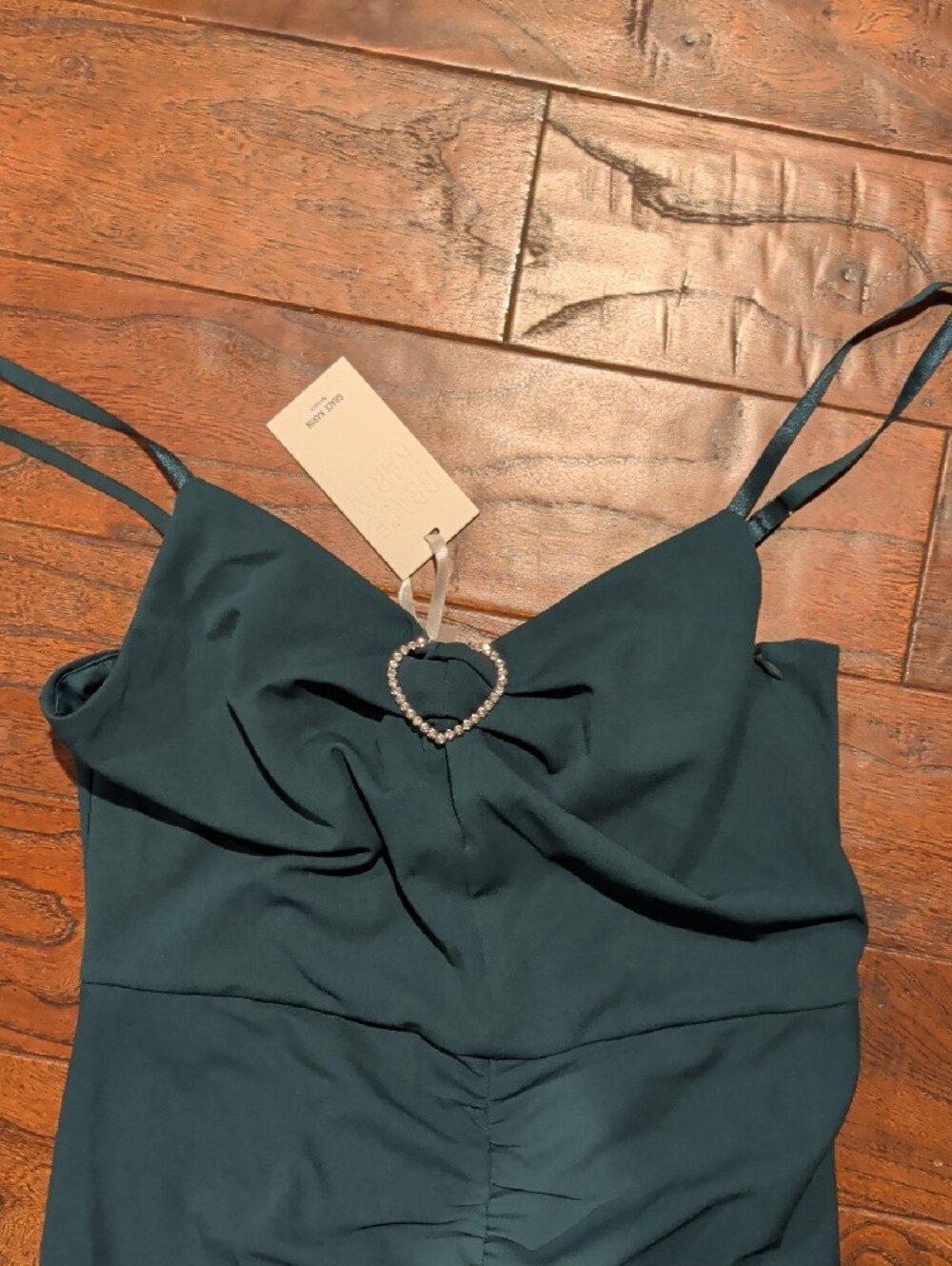 Grace Karin Teal Ruched Midi Dress with Heart Ring - Picture 3 of 12